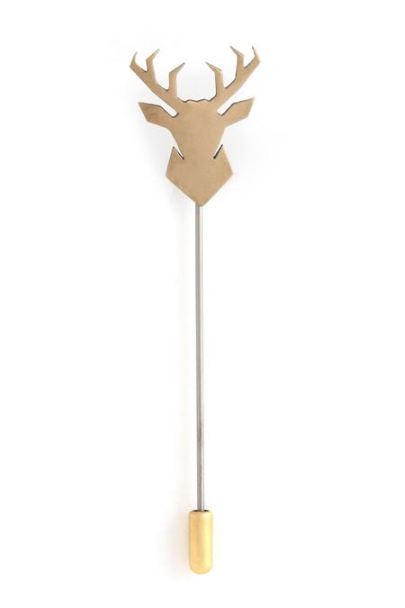 Cosa Nostraa_Gold Imperial Stag Lapel Pin _Online_at_Aza_Fashions