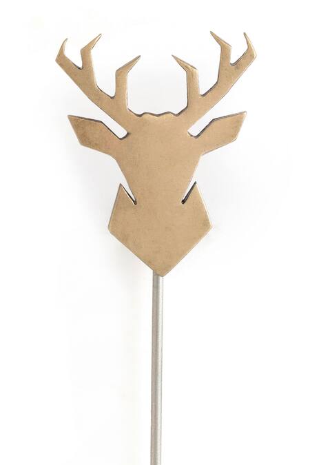 Buy_Cosa Nostraa_Gold Imperial Stag Lapel Pin _Online_at_Aza_Fashions