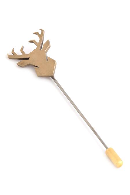 Shop_Cosa Nostraa_Gold Imperial Stag Lapel Pin _Online_at_Aza_Fashions