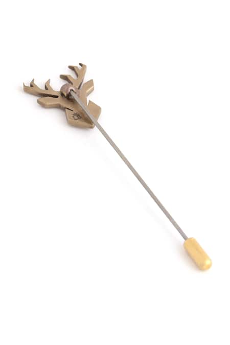 Cosa Nostraa_Gold Imperial Stag Lapel Pin _at_Aza_Fashions