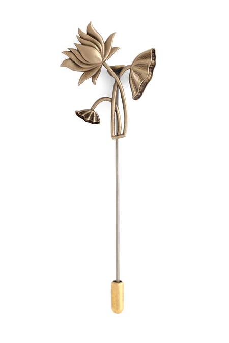 Cosa Nostraa_Gold Lotus Magic Lapel Pin _Online_at_Aza_Fashions