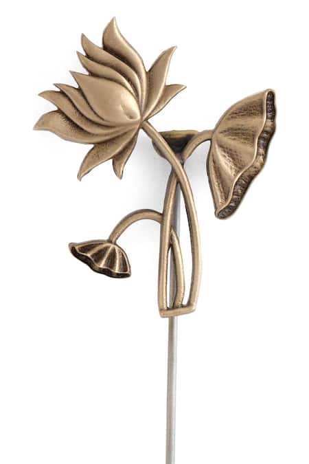 Buy_Cosa Nostraa_Gold Lotus Magic Lapel Pin _Online_at_Aza_Fashions