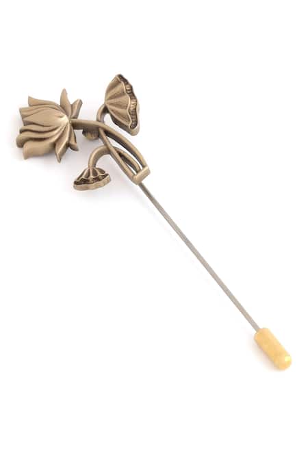 Shop_Cosa Nostraa_Gold Lotus Magic Lapel Pin _Online_at_Aza_Fashions
