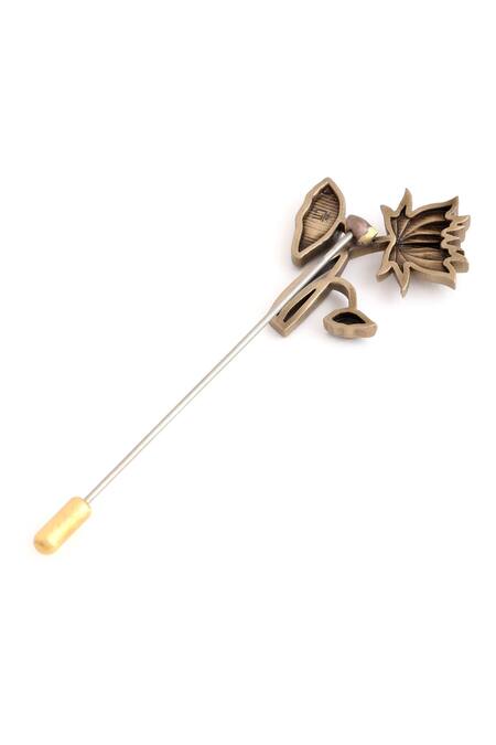 Cosa Nostraa_Gold Lotus Magic Lapel Pin _at_Aza_Fashions
