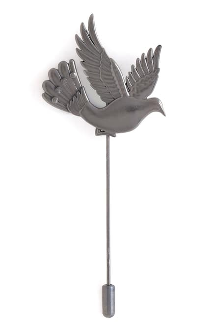 Cosa Nostraa_Black Flying Bird Lapel Pin _Online_at_Aza_Fashions