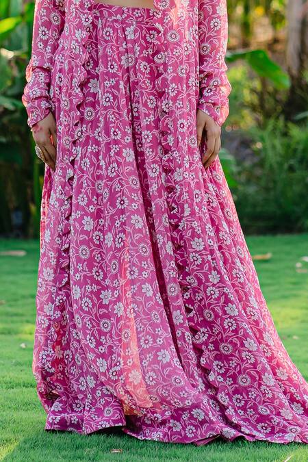 Redpine Designs Purple Viscose, Georgette, Crepe Daisy Floral Print Jacket And Palazzo Set Online at Aza Fashions Redpine Designs_Purple Viscose, Georgette, Crepe Daisy Floral Print Jacket And Palazzo Set _Online_at_Aza_Fashions