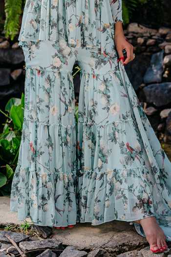 Shop_Redpine Designs_Blue Viscose, Georgette, Crepe Sequins, Vintage Floral Print Kurta And Sharara Set _Online_at_Aza_Fashions