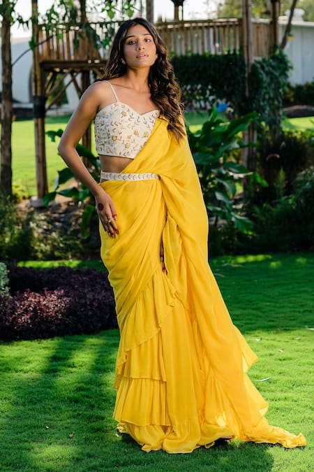 Redpine Designs Yellow Viscose, Georgette, Silk Sequins, Zari, Hand Saree And Blouse Set Online at Aza Fashions Redpine Designs_Yellow Viscose, Georgette, Silk Sequins, Zari, Hand Saree And Blouse Set _Online_at_Aza_Fashions