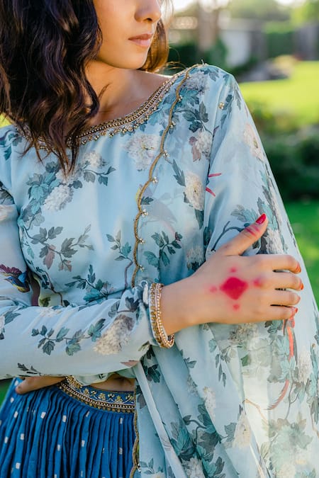 Shop Redpine Designs Blue Viscose, Georgette, Chanderi Cut Work, And Cutdana Embroidered Lehenga Set Online at Aza Fashions Shop_Redpine Designs_Blue Viscose, Georgette, Chanderi Cut Work, And Cutdana Embroidered Lehenga Set _Online_at_Aza_Fashions