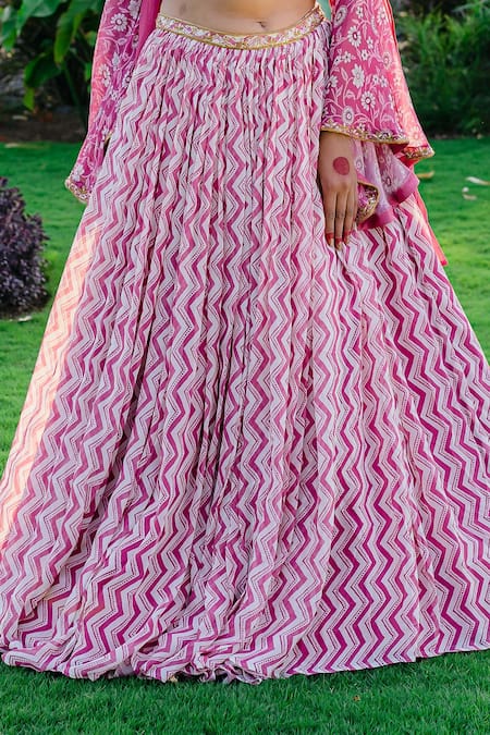 Redpine Designs_Purple Viscose, Georgette, Crepe Sequins, Embroidery Chevron Print Lehenga Set _Online_at_Aza_Fashions