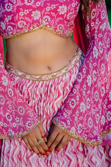 Buy_Redpine Designs_Purple Viscose, Georgette, Crepe Sequins, Embroidery Chevron Print Lehenga Set 