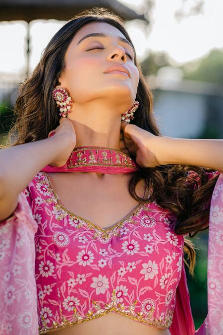 Shop_Redpine Designs_Purple Viscose, Georgette, Crepe Sequins, Embroidery Chevron Print Lehenga Set 