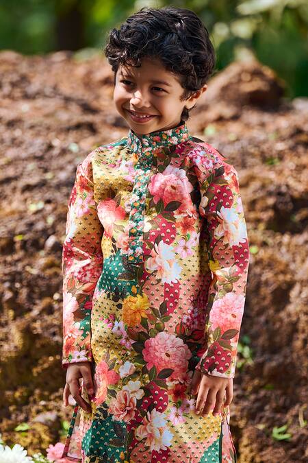 Lashkaraa Multi Color Silk All Over Floral Print Kurta With Pant Online at Aza Fashions Lashkaraa_Multi Color Silk All Over Floral Print Kurta With Pant_Online_at_Aza_Fashions