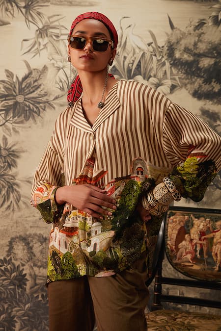 Buy_Kalista_Multi Color Cotton Satin, Viscose Aubrey Miniature Print Tunic And Pant Set _Online_at_Aza_Fashions