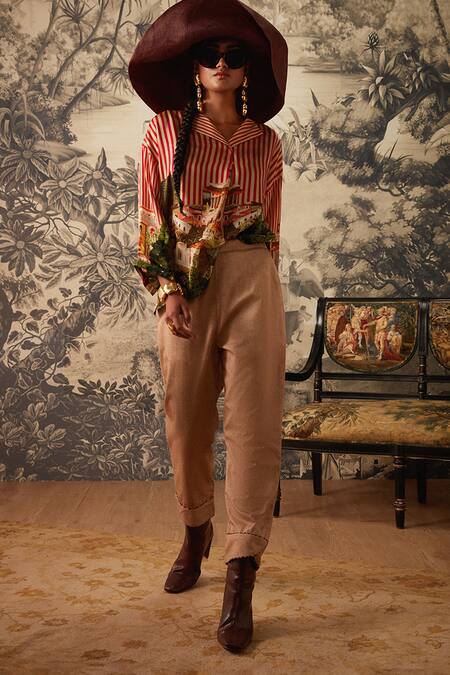 Kalista_Multi Color Cotton Satin, Viscose Aubrey Miniature Pattern Tunic And Pant Set _Online_at_Aza_Fashions