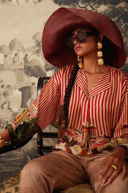 Buy_Kalista_Multi Color Cotton Satin, Viscose Aubrey Miniature Pattern Tunic And Pant Set _Online_at_Aza_Fashions