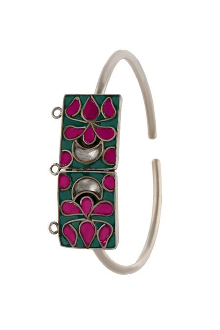 Neeta Boochra_Pink Kundan Tribal Embellished Cuff _Online_at_Aza_Fashions