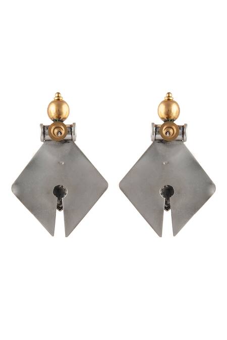 Neeta Boochra Gold Plated Cut Work Two Tone Dangler Earrings at Aza Fashions Neeta Boochra_Gold Plated Cut Work Two Tone Dangler Earrings _at_Aza_Fashions
