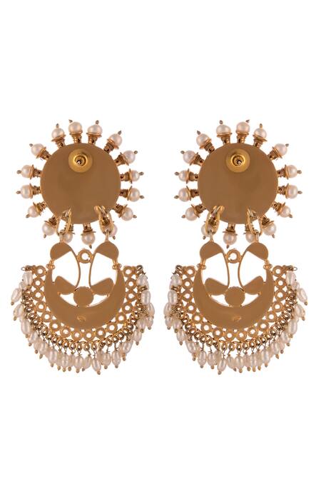 Neeta Boochra_Silver Plated Kundan And Pearls Embellished Chandbalis_Online_at_Aza_Fashions