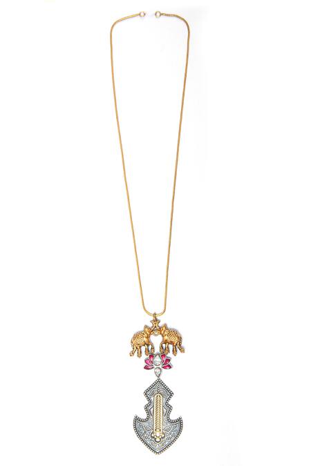 Neeta Boochra Gold Plated Elephant And Lotus Carved Necklace Online at Aza Fashions Neeta Boochra_Gold Plated Elephant And Lotus Carved Necklace _Online_at_Aza_Fashions