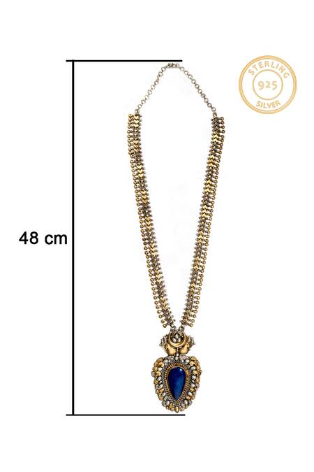 Buy Neeta Boochra Silver Plated Lapis Two Tone Pendant Necklace Online at Aza Fashions Buy_Neeta Boochra_Silver Plated Lapis Two Tone Pendant Necklace _Online_at_Aza_Fashions