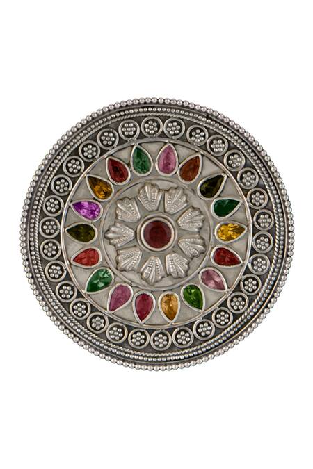 Neeta Boochra_Silver Plated Aaa Tourmaline Embellished Ring_Online_at_Aza_Fashions