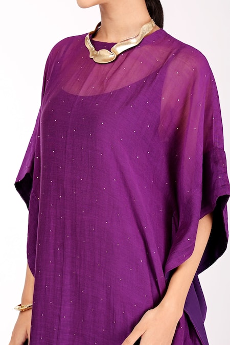 Buy_Komal Shah_Purple Inner  Butter Crepe, Kaftan  Chanderi Badla, Mukaish Round_Online_at_Aza_Fashions