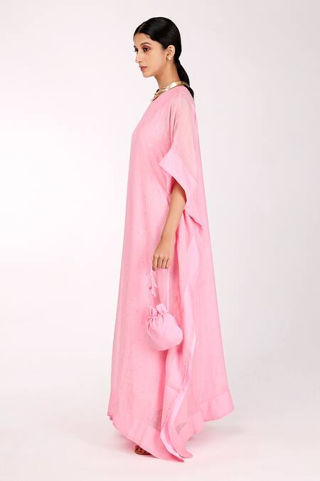 Komal Shah_Pink Inner  Butter Crepe, Kaftan  Chanderi Badla, Mukaish Round_Online_at_Aza_Fashions