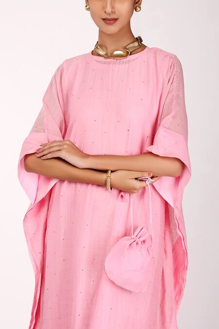 Buy_Komal Shah_Pink Inner  Butter Crepe, Kaftan  Chanderi Badla, Mukaish Round_Online_at_Aza_Fashions