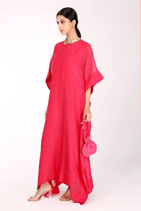 Komal Shah_Pink Inner  Butter Crepe, Kaftan  Chanderi Badla, Mukaish Round Embroidered _Online_at_Aza_Fashions