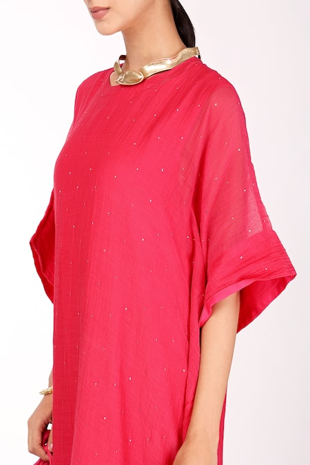 Buy_Komal Shah_Pink Inner  Butter Crepe, Kaftan  Chanderi Badla, Mukaish Round Embroidered _Online_at_Aza_Fashions