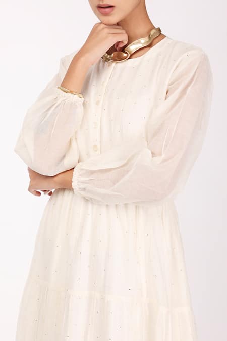 Buy_Komal Shah_Off White Chanderi Mukaish Round Maxi Dress_Online_at_Aza_Fashions