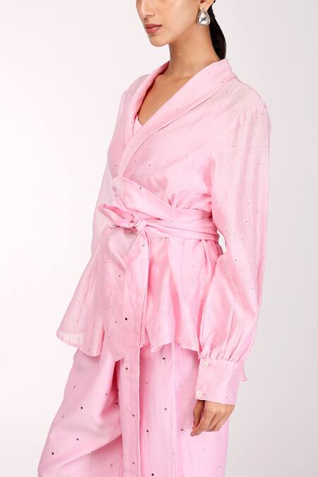 Buy Komal Shah Pink Inner And Lining Butter Crepe, Top & Pant Chanderi Embroidered Set Online at Aza Fashions Buy_Komal Shah_Pink Inner And Lining Butter Crepe, Top & Pant Chanderi Embroidered Set_Online_at_Aza_Fashions