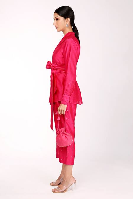 Komal Shah_Pink Inner And Lining  Butter Crepe, Top & Pant  Chanderi Badla, Mukaish V Set_Online_at_Aza_Fashions