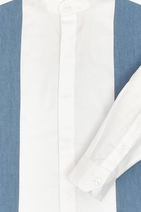 Buy LA Dee DA White Cotton Denim Panel Shirt Online at Aza Fashions Buy_LA Dee DA_White Cotton Denim Panel Shirt _Online_at_Aza_Fashions