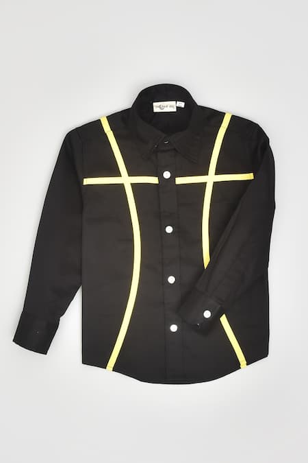 LA Dee DA Black Cotton Stripe Pattern Shirt Online at Aza Fashions LA Dee DA_Black Cotton Stripe Pattern Shirt _Online_at_Aza_Fashions