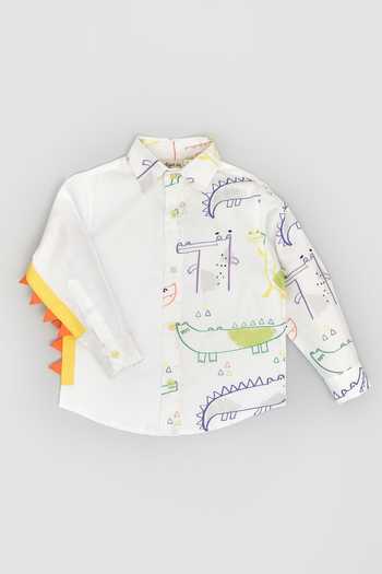 LA Dee DA_White Cotton Alligator Print Shirt_Online_at_Aza_Fashions