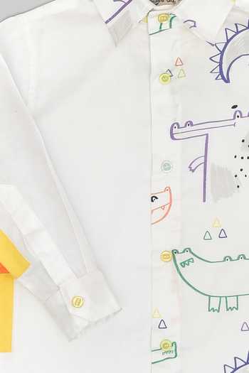 Buy_LA Dee DA_White Cotton Alligator Print Shirt_Online_at_Aza_Fashions