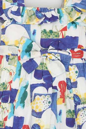 LA Dee DA Multi Color Cotton Bows Abstract Print Dress Online at Aza Fashions LA Dee DA_Multi Color Cotton Bows Abstract Print Dress_Online_at_Aza_Fashions