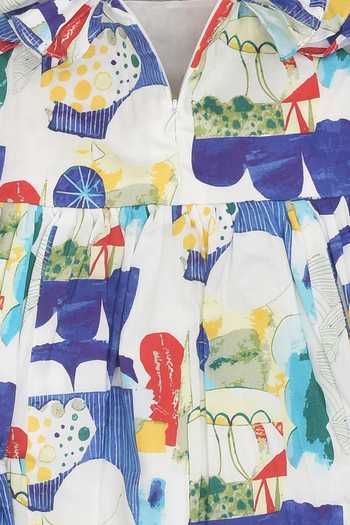 Buy LA Dee DA Multi Color Cotton Bows Abstract Print Dress Online at Aza Fashions Buy_LA Dee DA_Multi Color Cotton Bows Abstract Print Dress_Online_at_Aza_Fashions