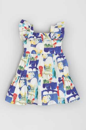 Shop LA Dee DA Multi Color Cotton Bows Abstract Print Dress Online at Aza Fashions Shop_LA Dee DA_Multi Color Cotton Bows Abstract Print Dress_Online_at_Aza_Fashions