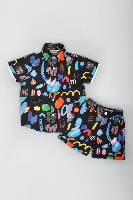 LA Dee DA Black Cotton Abstract Print Shirt And Pant Set Online at Aza Fashions LA Dee DA_Black Cotton Abstract Print Shirt And Pant Set _Online_at_Aza_Fashions