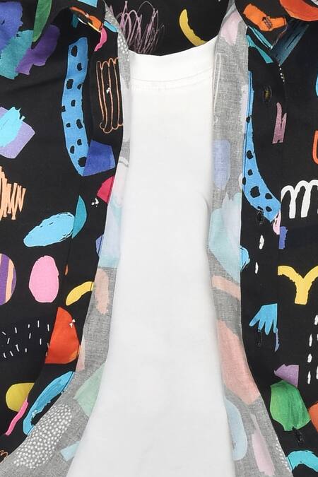 Shop LA Dee DA Black Cotton Abstract Print Shirt And Pant Set Online at Aza Fashions Shop_LA Dee DA_Black Cotton Abstract Print Shirt And Pant Set _Online_at_Aza_Fashions