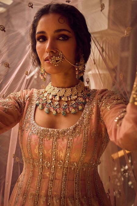 Buy Lashkaraa Pink Net, Satin Sequins, Stones, Zari, Tassels Light Embroidered Anarkali Set Online at Aza Fashions Buy_Lashkaraa_Pink Net, Satin Sequins, Stones, Zari, Tassels Light Embroidered Anarkali Set _Online_at_Aza_Fashions