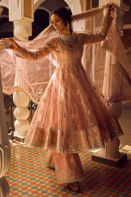 Shop Lashkaraa Pink Net, Satin Sequins, Stones, Zari, Tassels Light Embroidered Anarkali Set Online at Aza Fashions Shop_Lashkaraa_Pink Net, Satin Sequins, Stones, Zari, Tassels Light Embroidered Anarkali Set _Online_at_Aza_Fashions