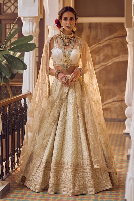 Buy Off White Silk Embroidery Floral Brocade Pattern Bridal