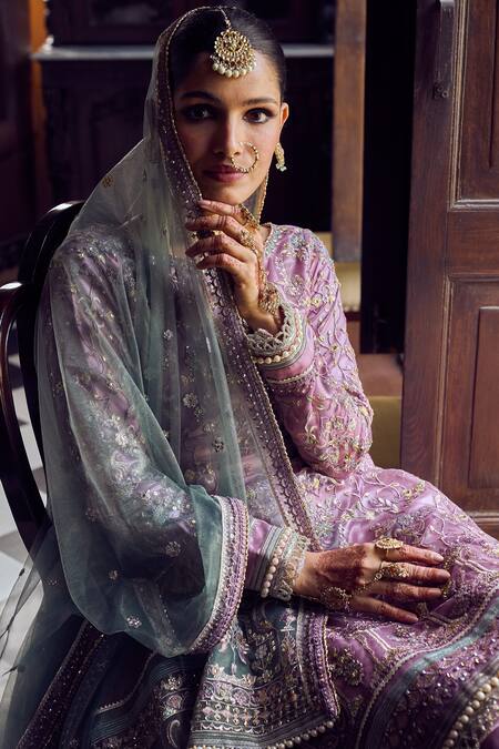 Lashkaraa Purple Satin, Chiffon Sequins, Stones, Zari, Embroidery Floral Jaali Kurta Set Online at Aza Fashions Lashkaraa_Purple Satin, Chiffon Sequins, Stones, Zari, Embroidery Floral Jaali Kurta Set_Online_at_Aza_Fashions