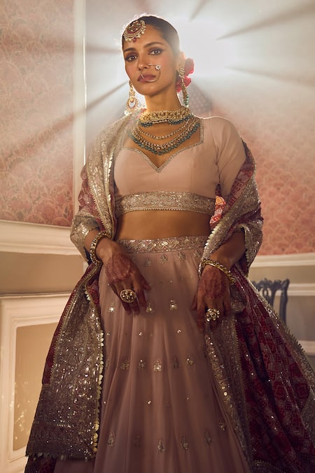 Buy_Lashkaraa_Pink Silk, Georgette Sequins, Stones, Zari Butti Embroidered Lehenga Set _Online_at_Aza_Fashions