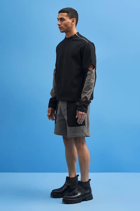 Siddhant Agrawal Black 100% Cotton Layered Structured Jumper Online at Aza Fashions Siddhant Agrawal_Black 100% Cotton Layered Structured Jumper _Online_at_Aza_Fashions