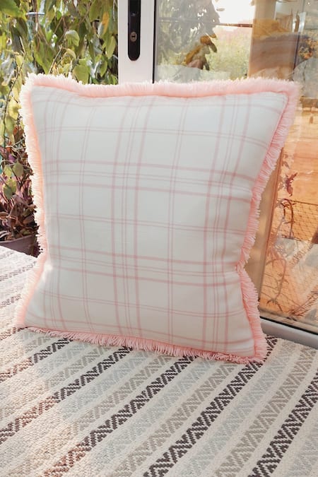 Pink plaid outlet pillow